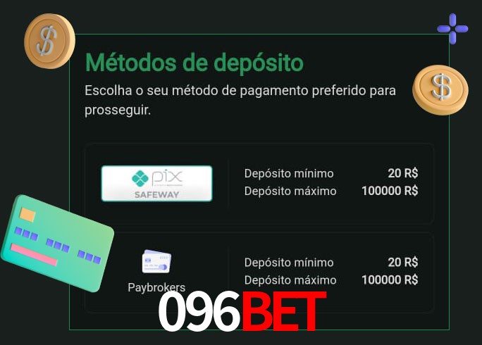O cassino 096Bet oferece uma grande variedade de métodos de pagamento